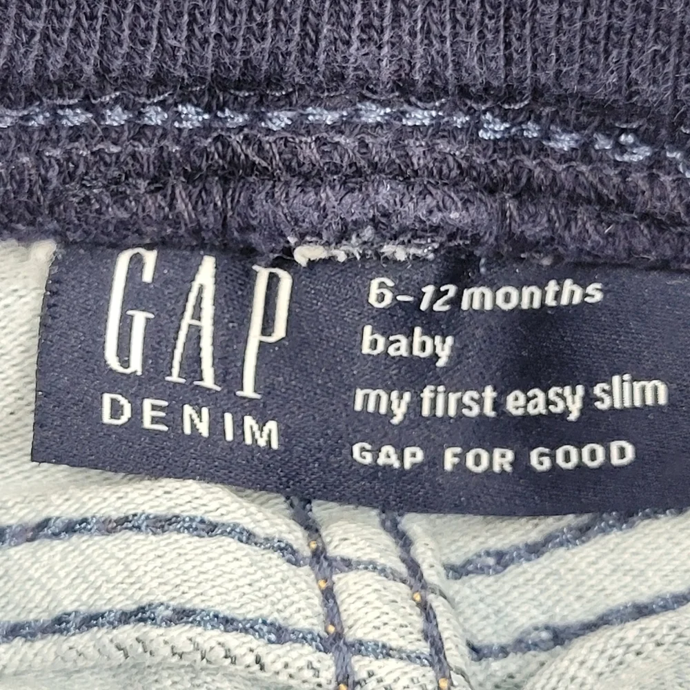 Gap Denim Jeans My 1st Easy Slim Stretch Elastic Waistband Distressed Sz 6-12mo